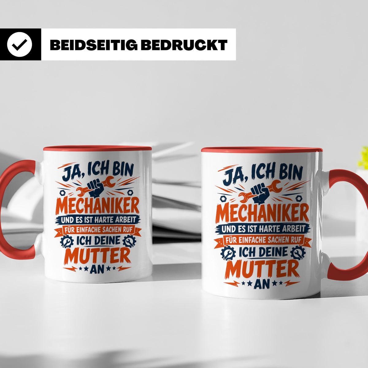 Mechaniker Tasse mit Spruch | KFZ Mechatroniker Geschenkidee – Rot [farbe:rot]