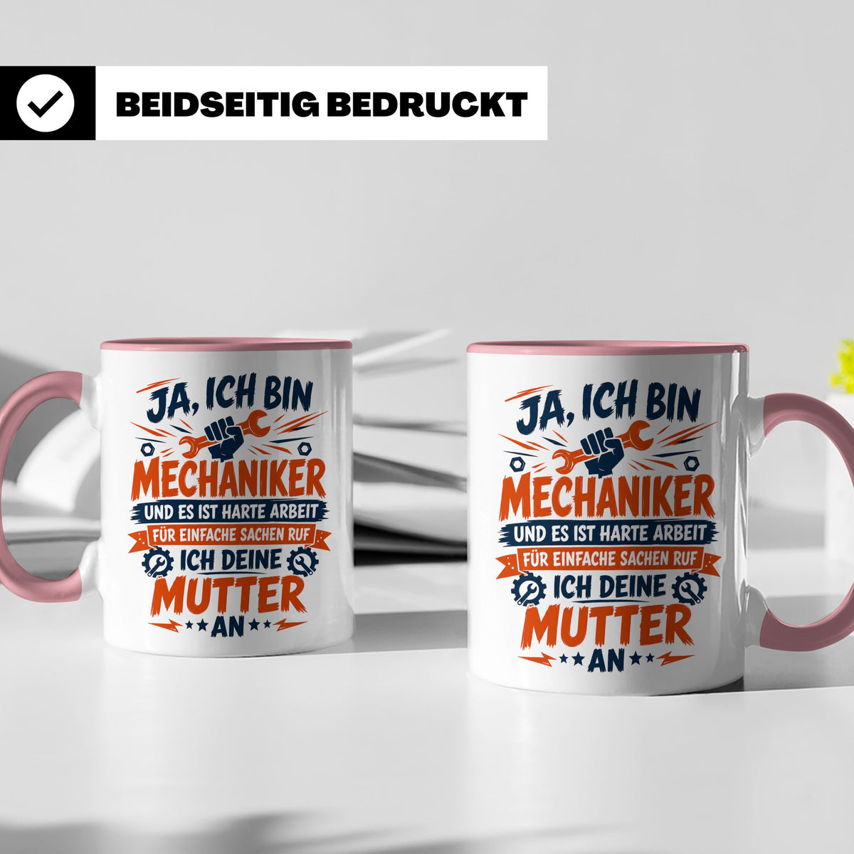 Mechaniker Tasse mit Spruch | KFZ Mechatroniker Geschenkidee – Rosa [farbe:rosa]