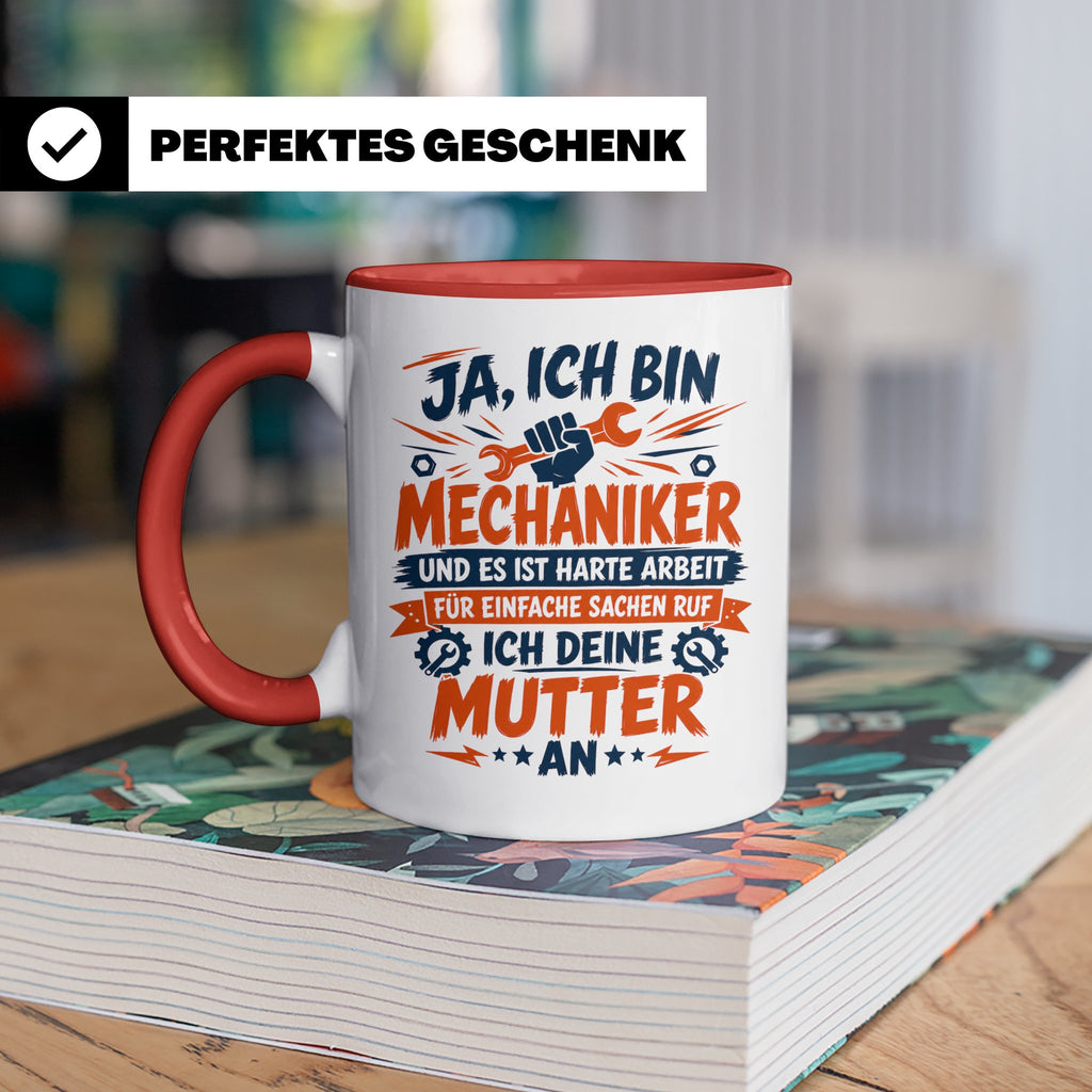 Mechaniker Tasse mit Spruch | KFZ Mechatroniker Geschenkidee – Rot [farbe:rot]