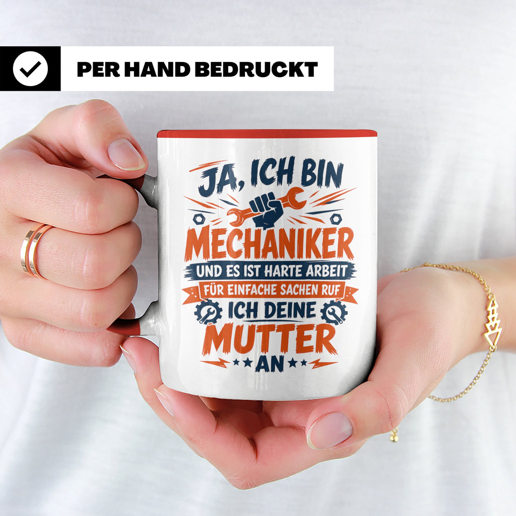 Mechaniker Tasse mit Spruch | KFZ Mechatroniker Geschenkidee – Rot [farbe:rot]