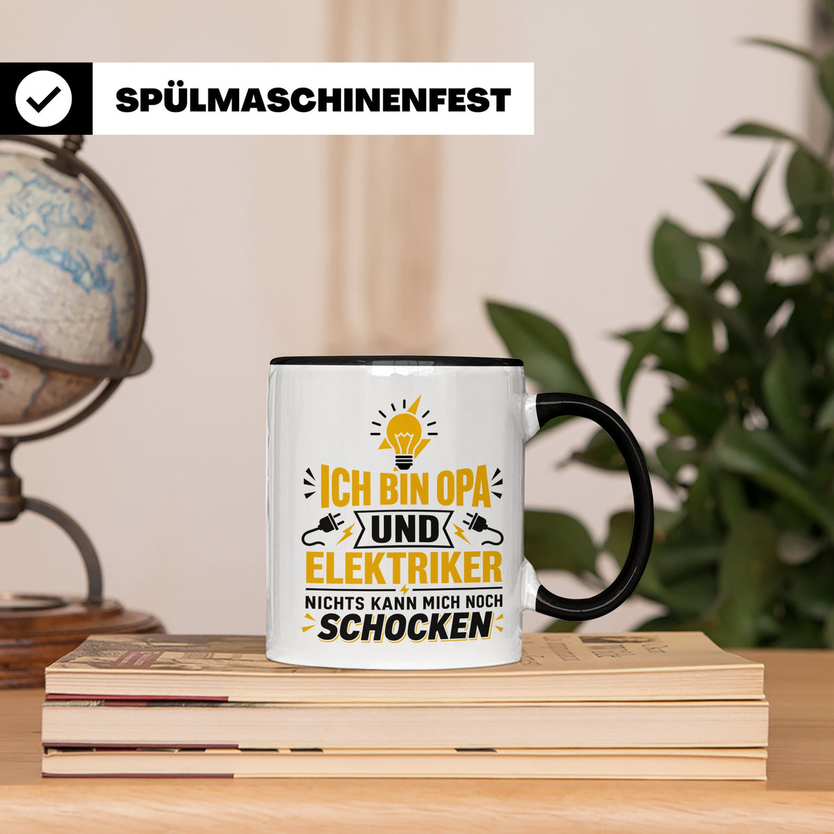 Elektriker Opa Tasse mit Spruch 'Nichts kann mich schocken'  – Schwarz [farbe:schwarz]