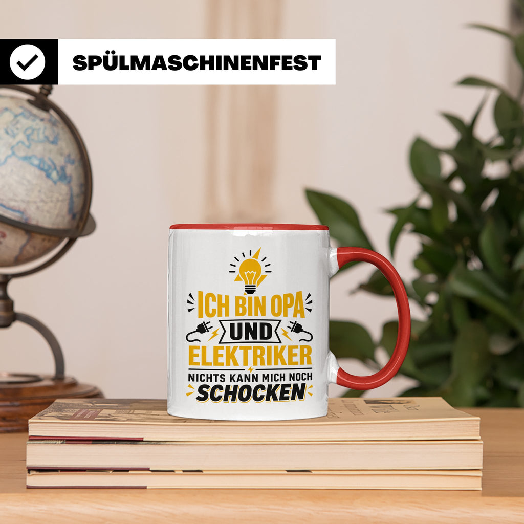 Elektriker Opa Tasse mit Spruch 'Nichts kann mich schocken'  – Rot [farbe:rot]