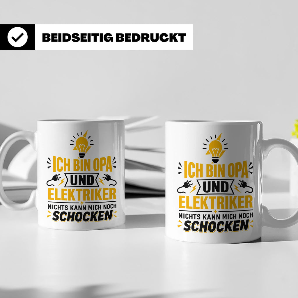 Elektriker Opa Tasse mit Spruch 'Nichts kann mich schocken'  – Weiß [farbe:weiß]