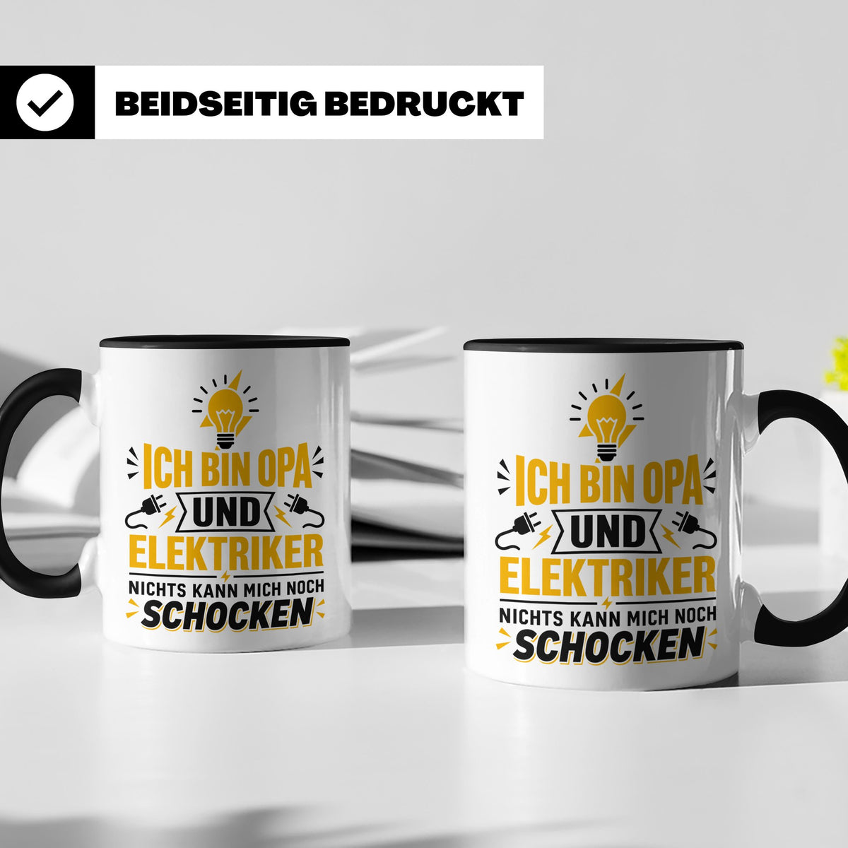 Elektriker Opa Tasse mit Spruch 'Nichts kann mich schocken'  – Schwarz [farbe:schwarz]