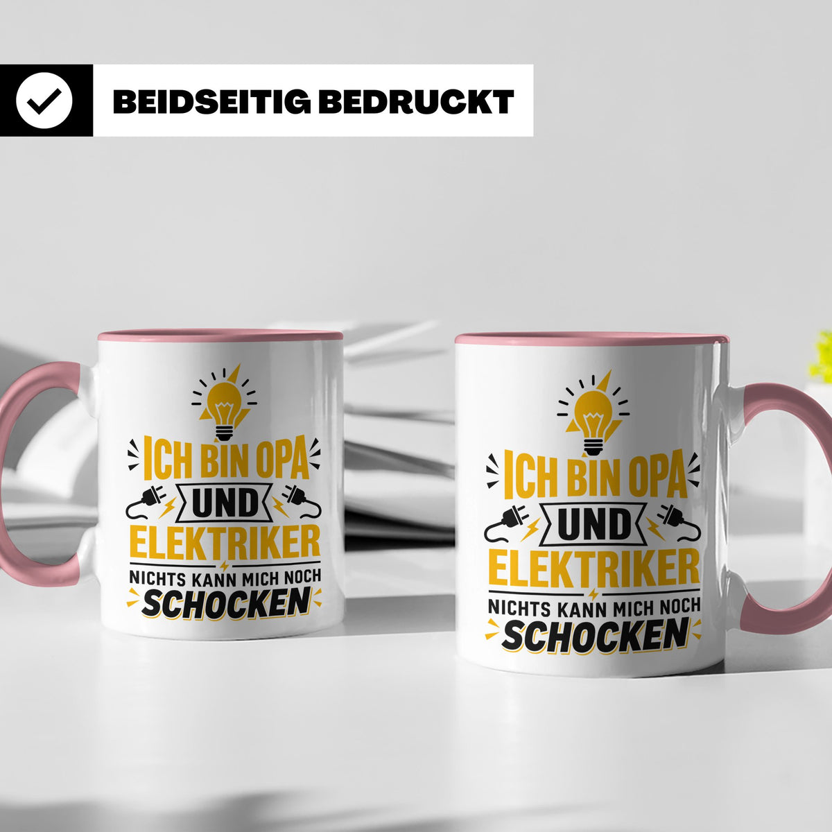 Elektriker Opa Tasse mit Spruch 'Nichts kann mich schocken'  – Rosa [farbe:rosa]