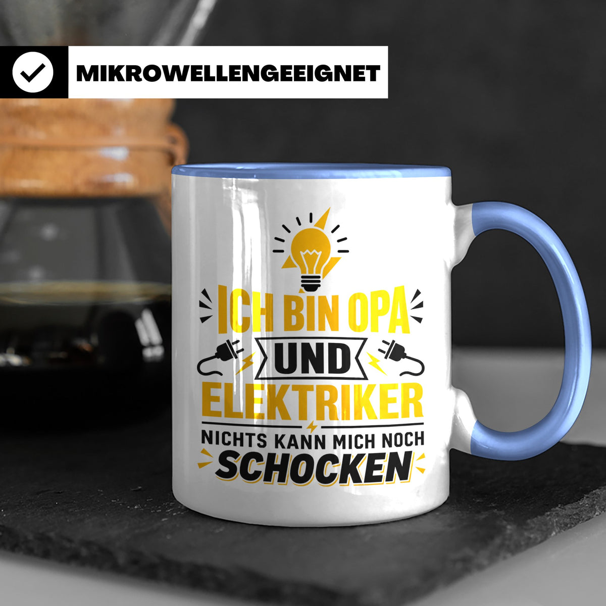 Elektriker Opa Tasse mit Spruch 'Nichts kann mich schocken'  – Blau [farbe:blau]