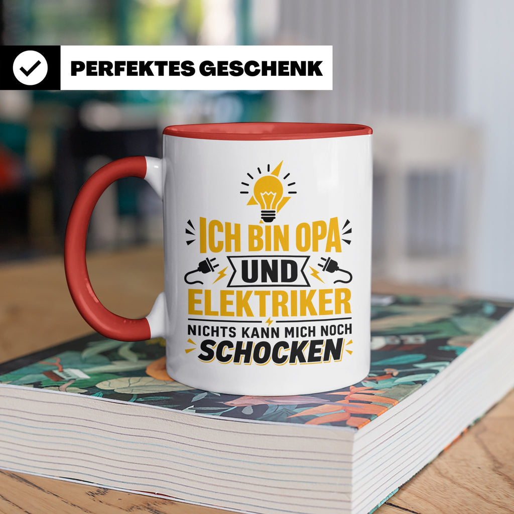 Elektriker Opa Tasse mit Spruch 'Nichts kann mich schocken'  – Rot [farbe:rot]