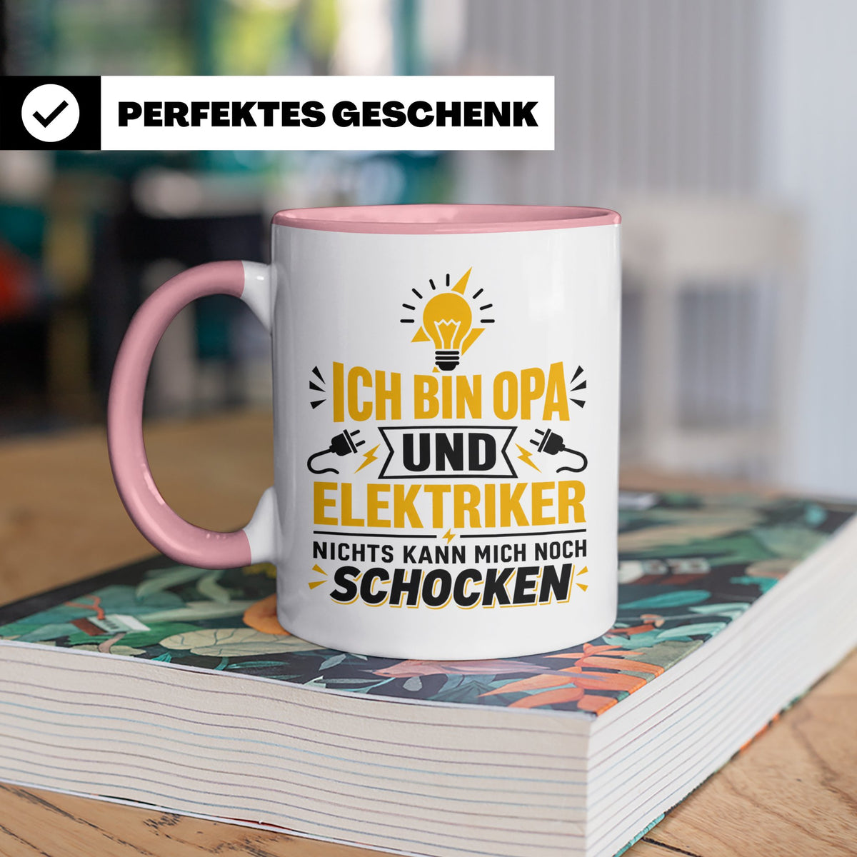 Elektriker Opa Tasse mit Spruch 'Nichts kann mich schocken'  – Rosa [farbe:rosa]