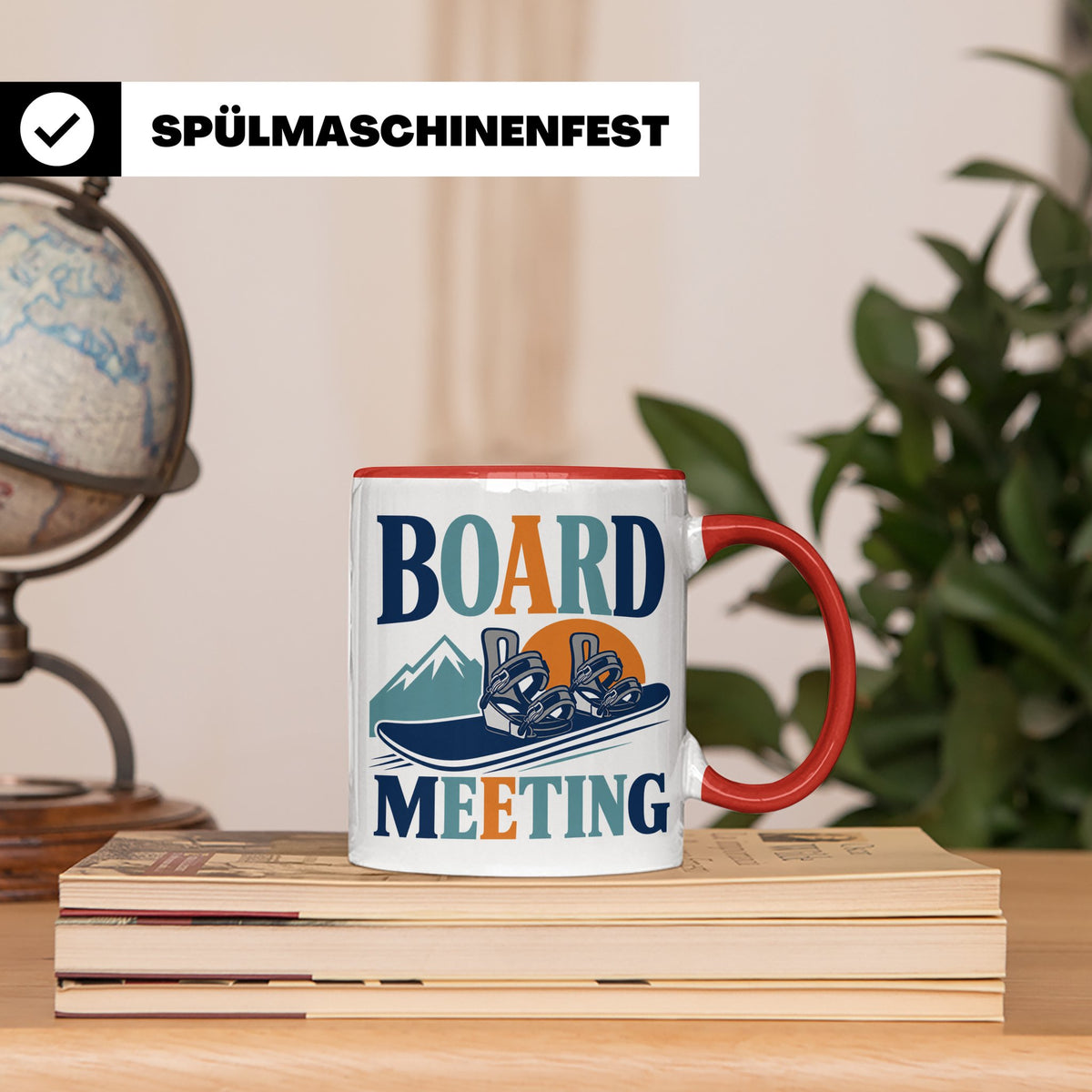 Snowboard Tasse Board Meeting, lustiger Spruch für Snowboard – Rot [farbe:rot]
