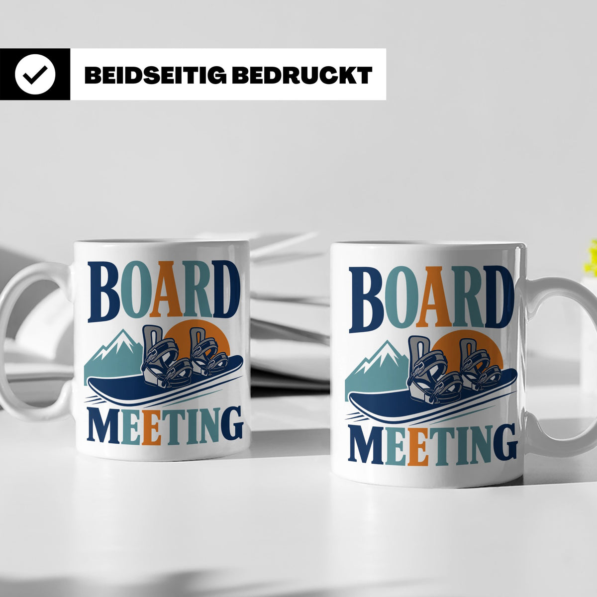 Snowboard Tasse Board Meeting, lustiger Spruch für Snowboard – Weiß [farbe:weiß]