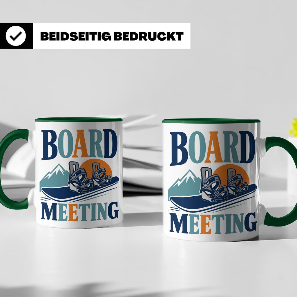 Snowboard Tasse Board Meeting, lustiger Spruch für Snowboard – Grün [farbe:grün]