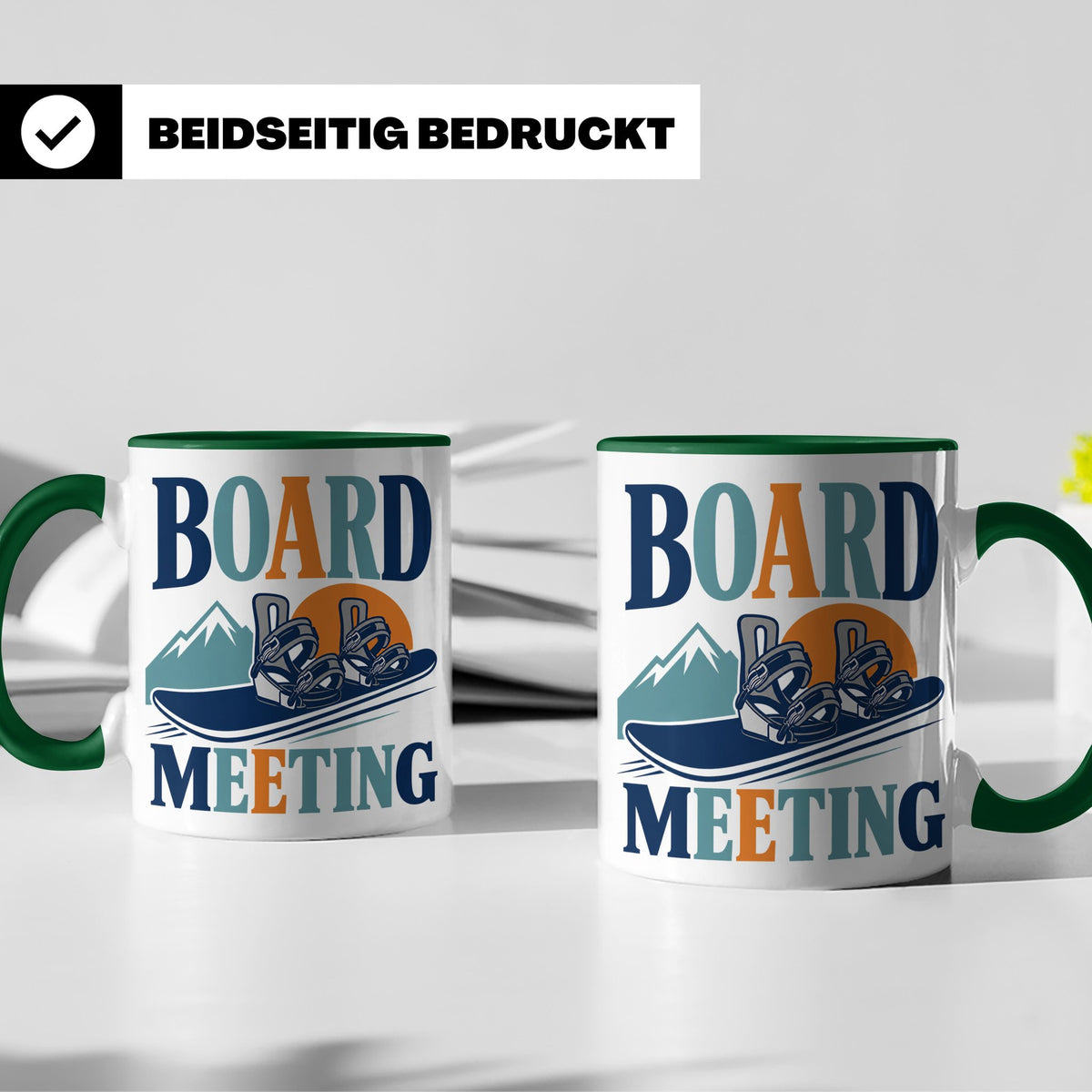 Snowboard Tasse Board Meeting, lustiger Spruch für Snowboard – Grün [farbe:grün]