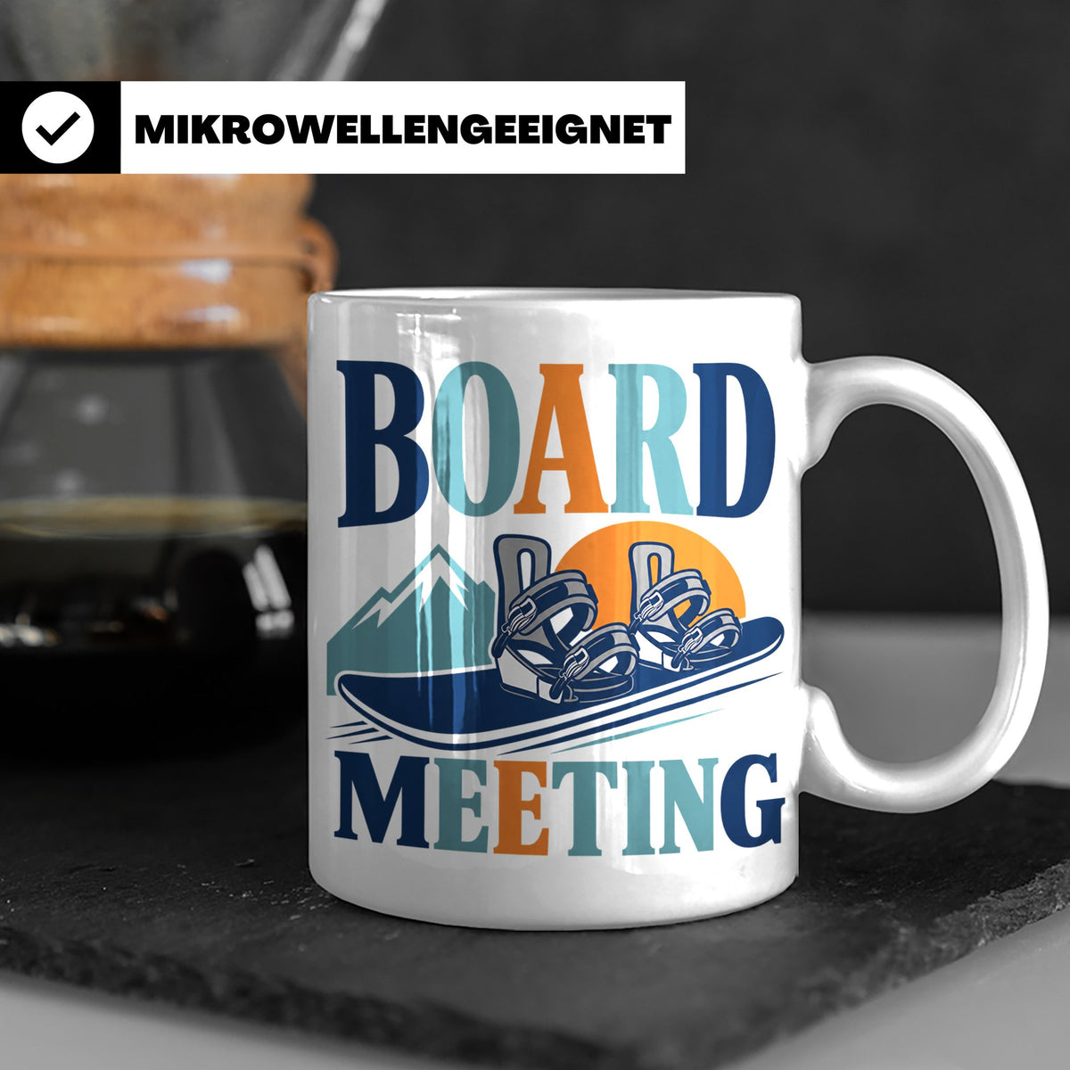 Snowboard Tasse Board Meeting, lustiger Spruch für Snowboard – Weiß [farbe:weiß]