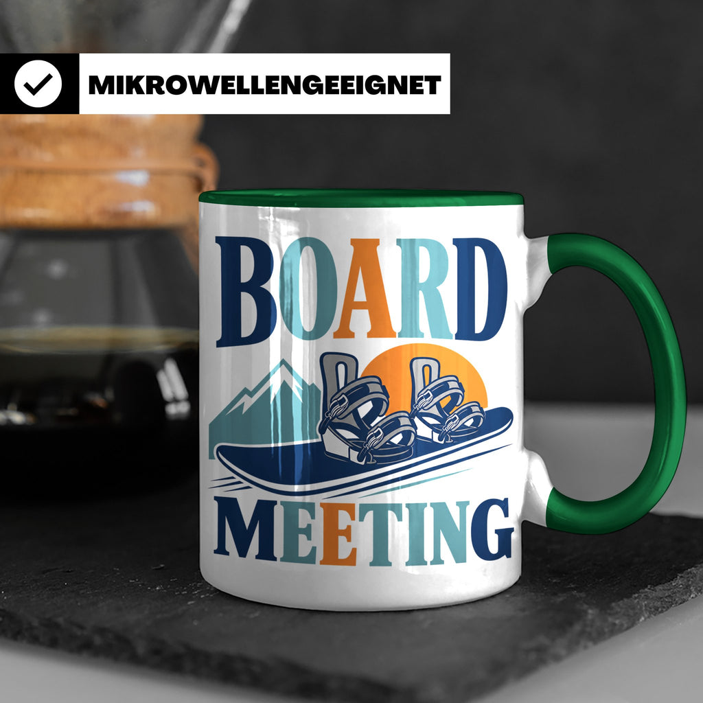 Snowboard Tasse Board Meeting, lustiger Spruch für Snowboard – Grün [farbe:grün]