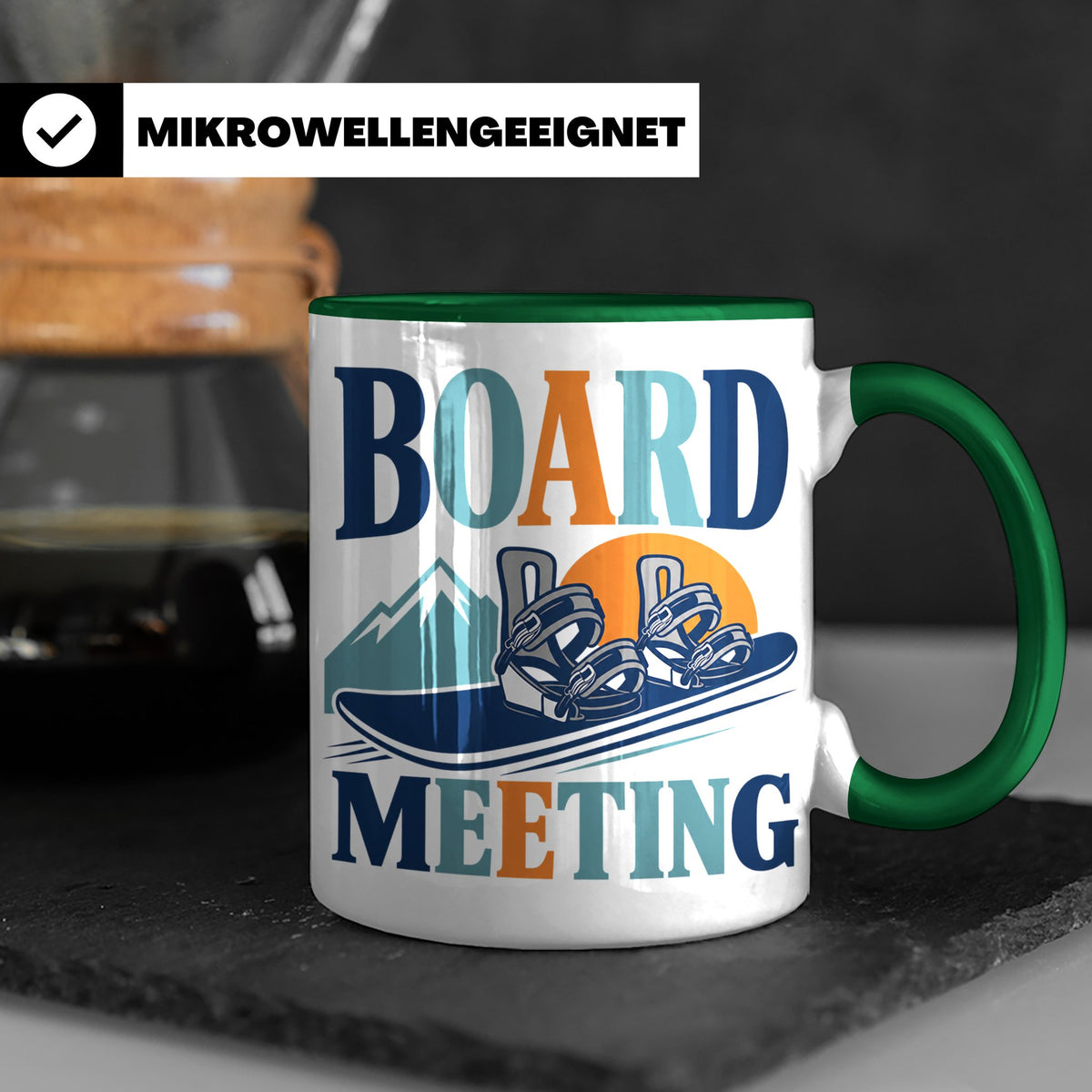 Snowboard Tasse Board Meeting, lustiger Spruch für Snowboard – Grün [farbe:grün]