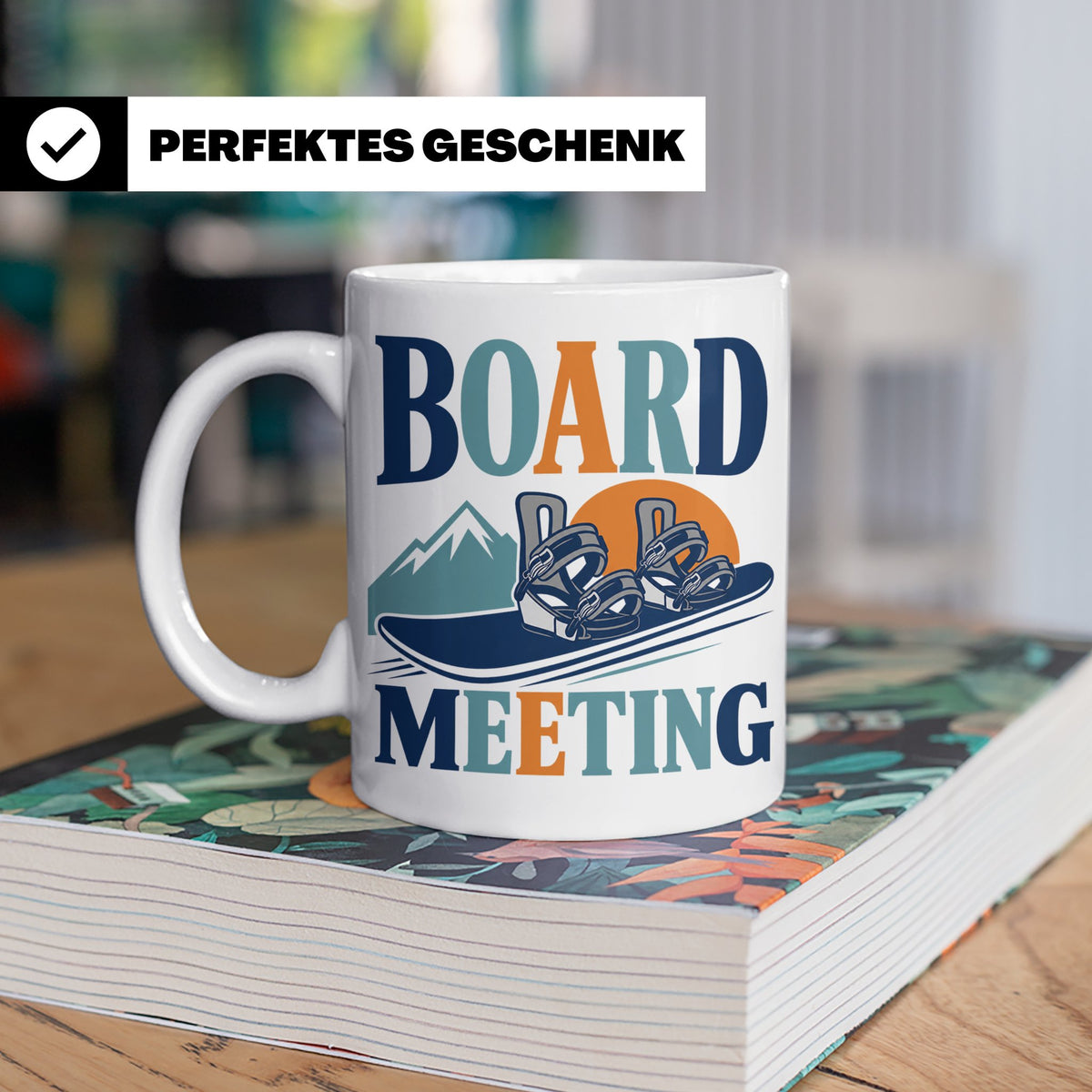 Snowboard Tasse Board Meeting, lustiger Spruch für Snowboard – Weiß [farbe:weiß]