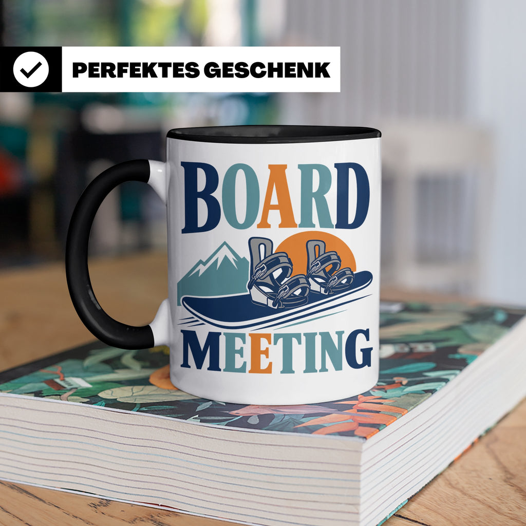 Snowboard Tasse Board Meeting, lustiger Spruch für Snowboard – Schwarz [farbe:schwarz]