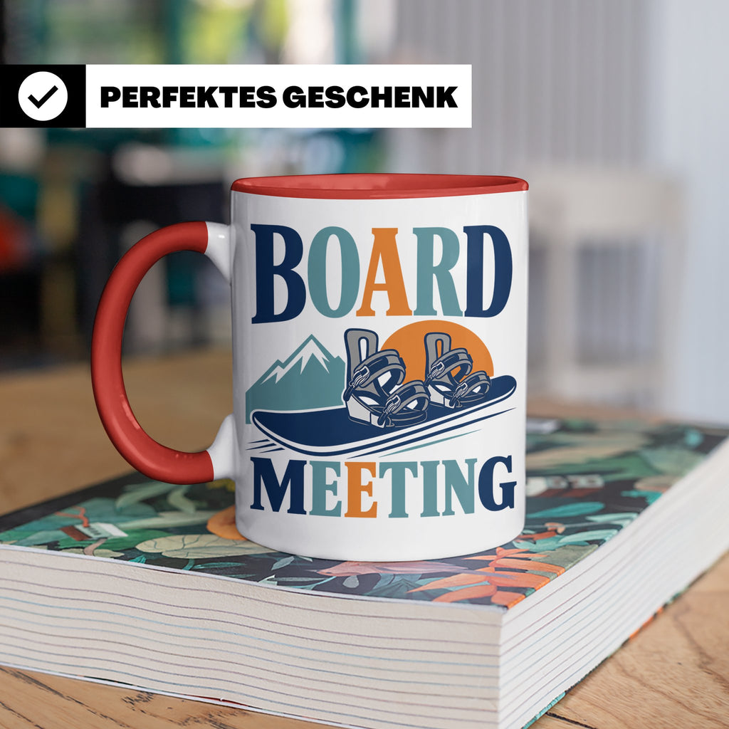 Snowboard Tasse Board Meeting, lustiger Spruch für Snowboard – Rot [farbe:rot]