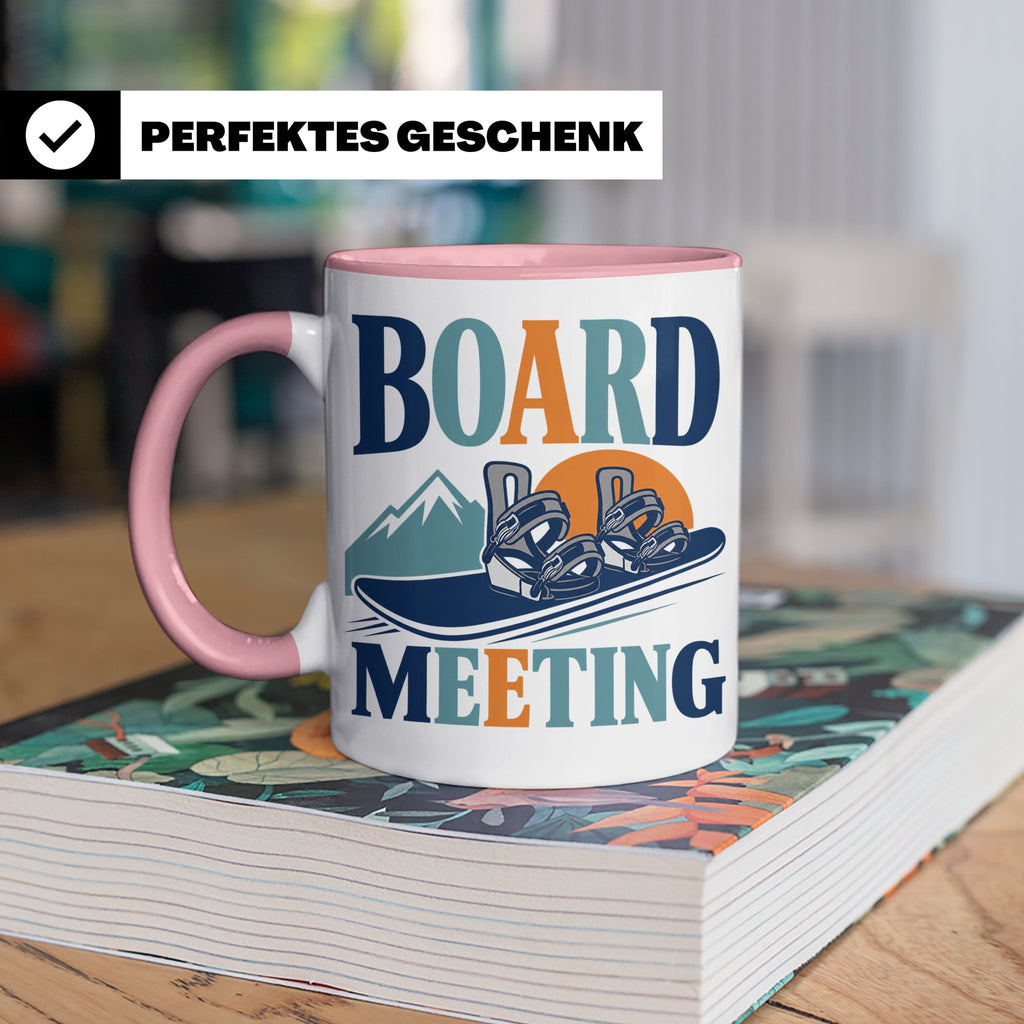 Snowboard Tasse Board Meeting, lustiger Spruch für Snowboard – Rosa [farbe:rosa]