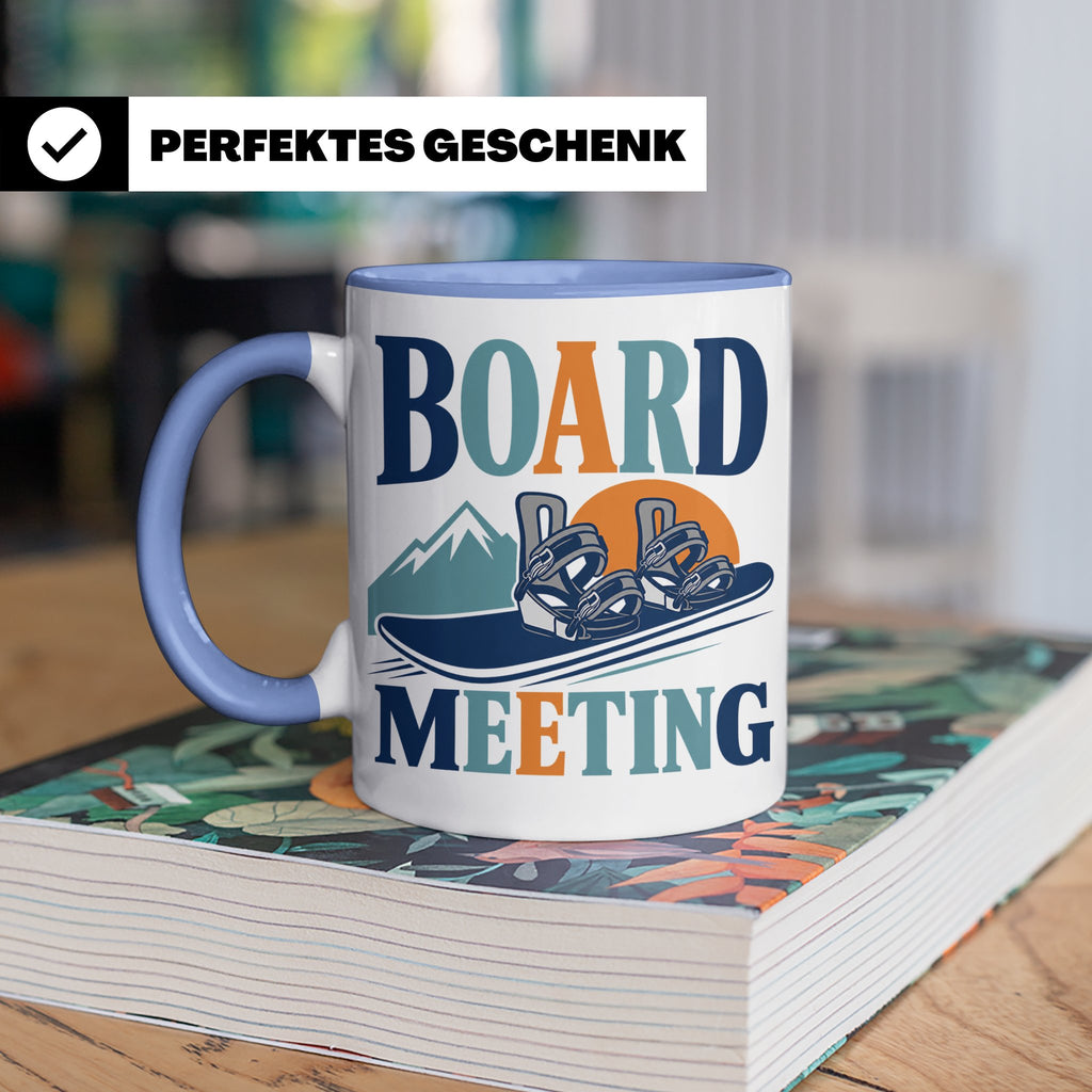 Snowboard Tasse Board Meeting, lustiger Spruch für Snowboard – Blau [farbe:blau]