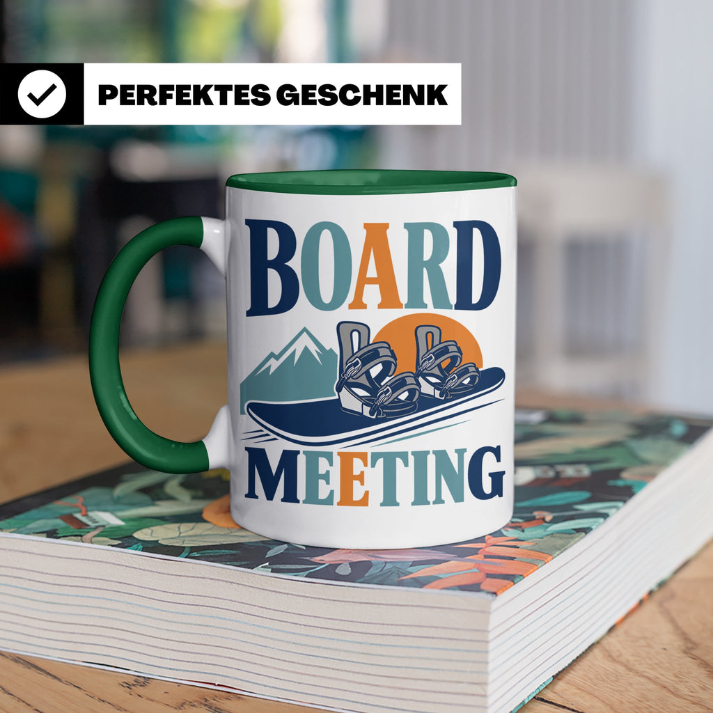 Snowboard Tasse Board Meeting, lustiger Spruch für Snowboard – Grün [farbe:grün]