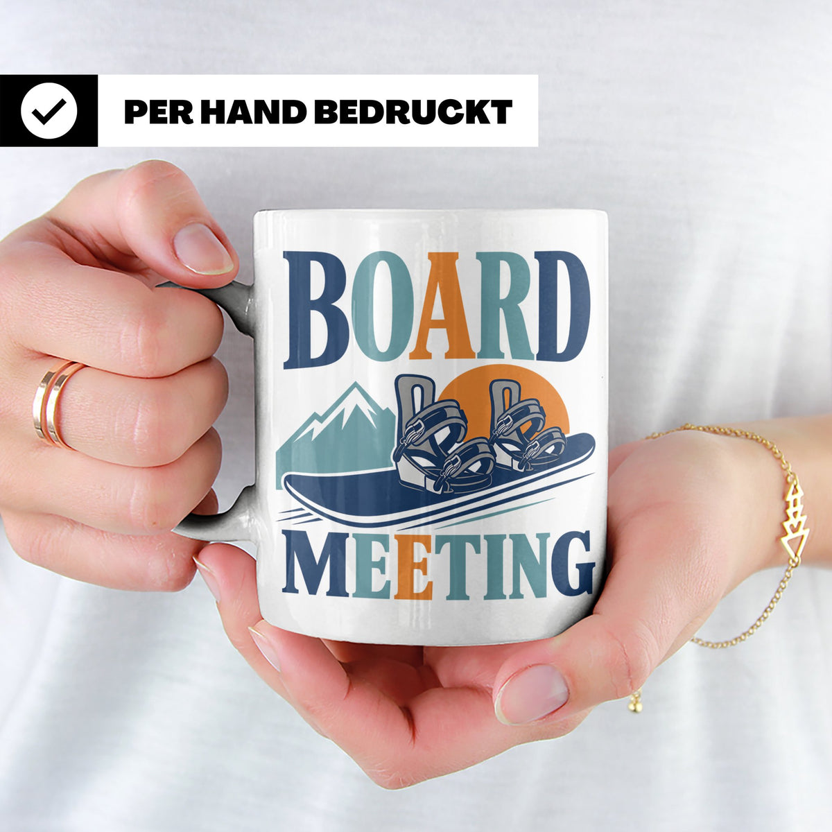 Snowboard Tasse Board Meeting, lustiger Spruch für Snowboard – Weiß [farbe:weiß]