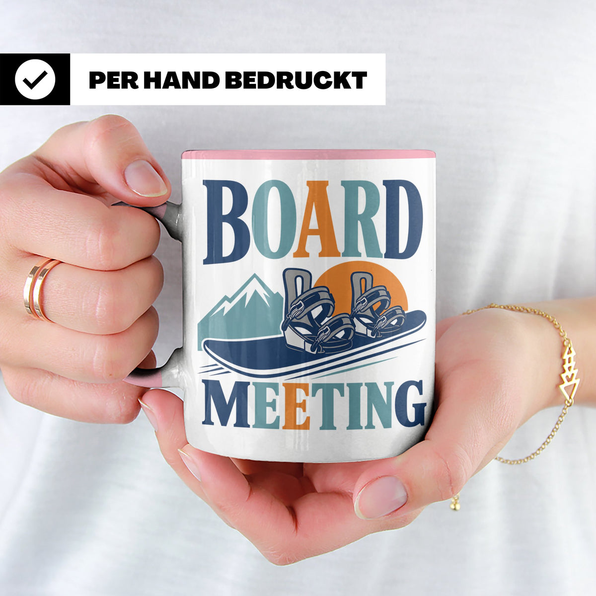 Snowboard Tasse Board Meeting, lustiger Spruch für Snowboard – Rosa [farbe:rosa]