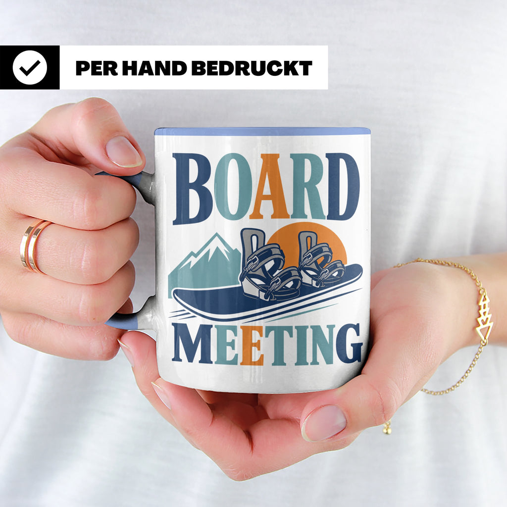 Snowboard Tasse Board Meeting, lustiger Spruch für Snowboard – Blau [farbe:blau]
