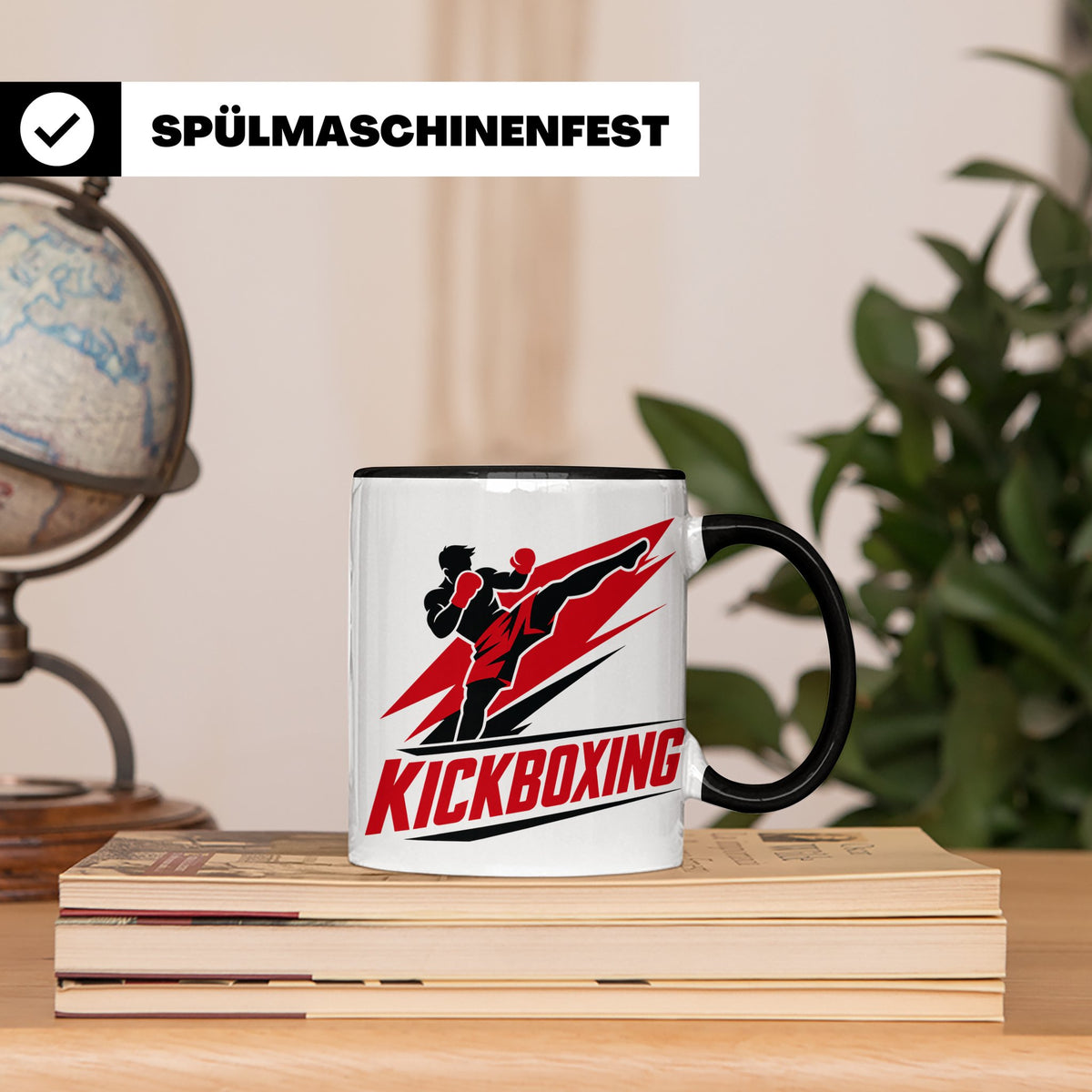 Kickboxen Tasse mit Kämpfer Motiv für Kampfsportler, Geschen – Schwarz [farbe:schwarz]