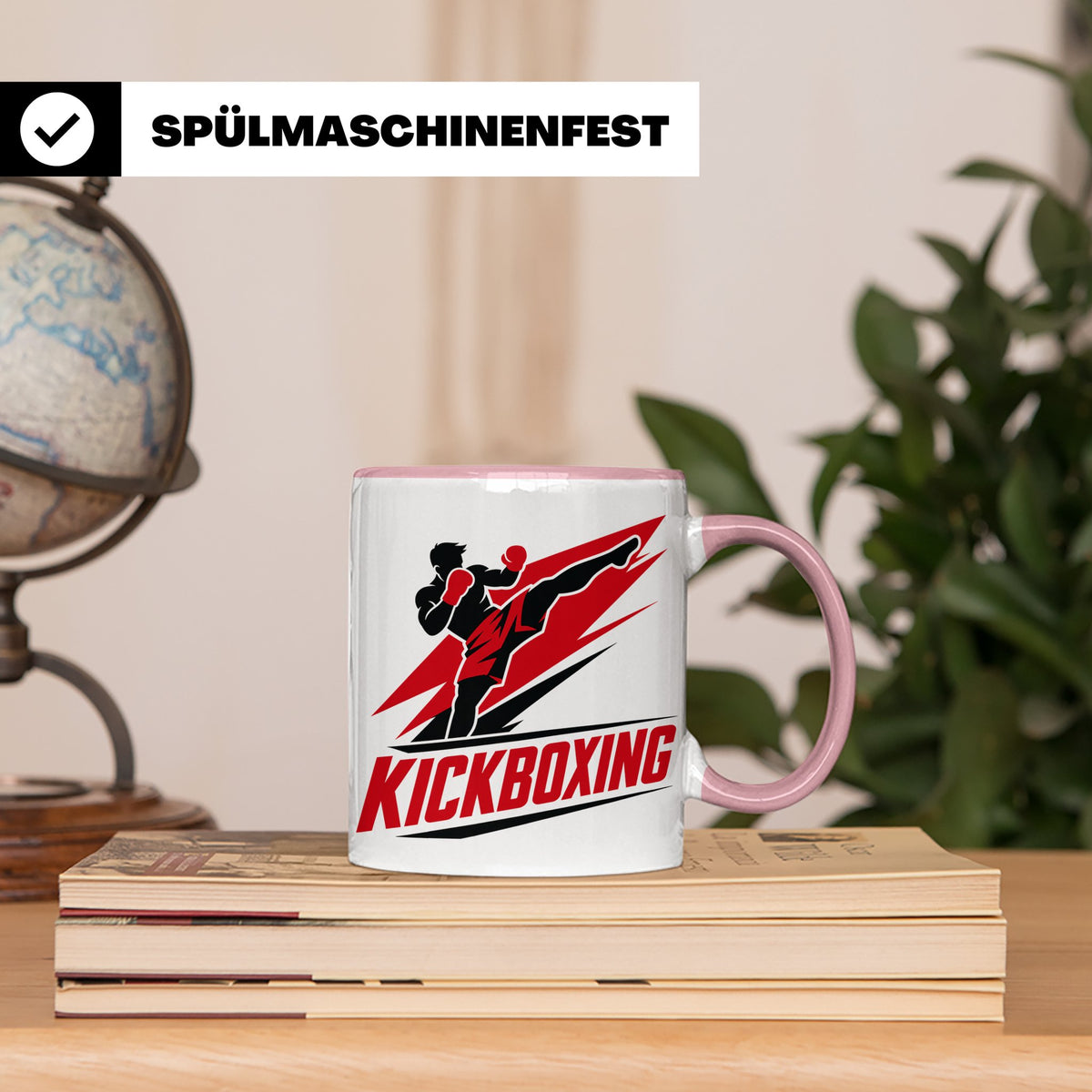 Kickboxen Tasse mit Kämpfer Motiv für Kampfsportler, Geschen – Rosa [farbe:rosa]