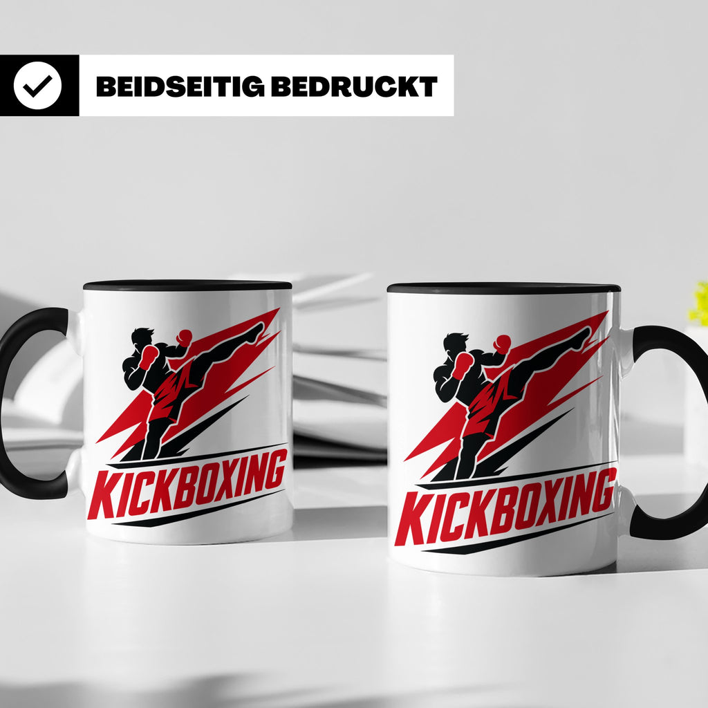 Kickboxen Tasse mit Kämpfer Motiv für Kampfsportler, Geschen – Schwarz [farbe:schwarz]