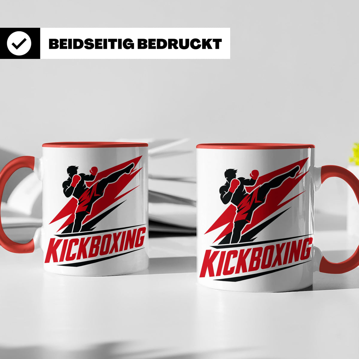 Kickboxen Tasse mit Kämpfer Motiv für Kampfsportler, Geschen – Rot [farbe:rot]