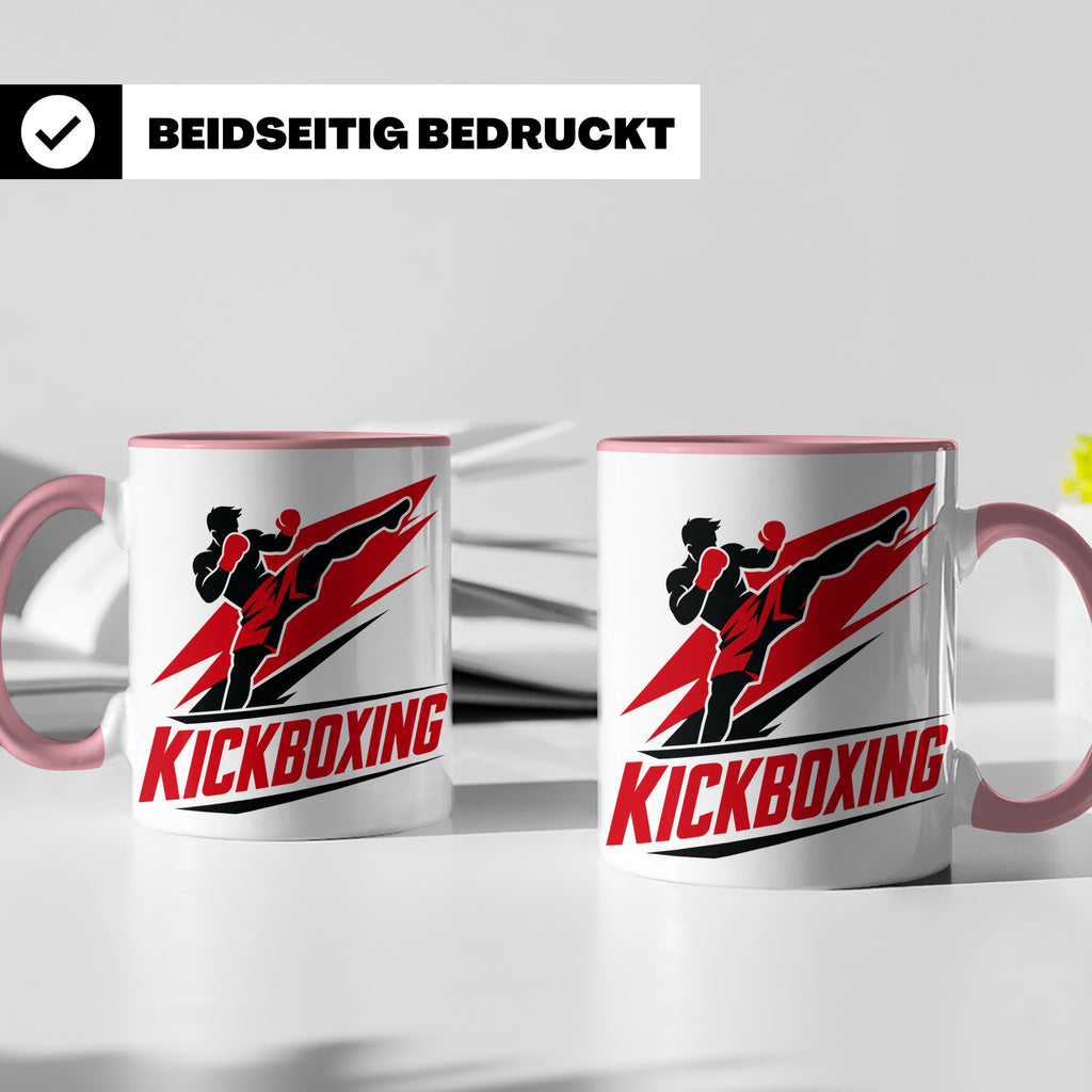 Kickboxen Tasse mit Kämpfer Motiv für Kampfsportler, Geschen – Rosa [farbe:rosa]