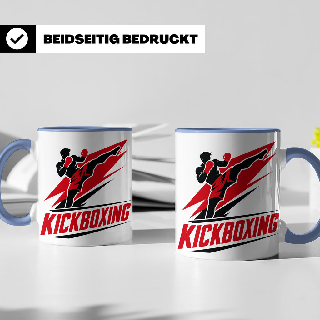 Kickboxen Tasse mit Kämpfer Motiv für Kampfsportler, Geschen – Blau [farbe:blau]