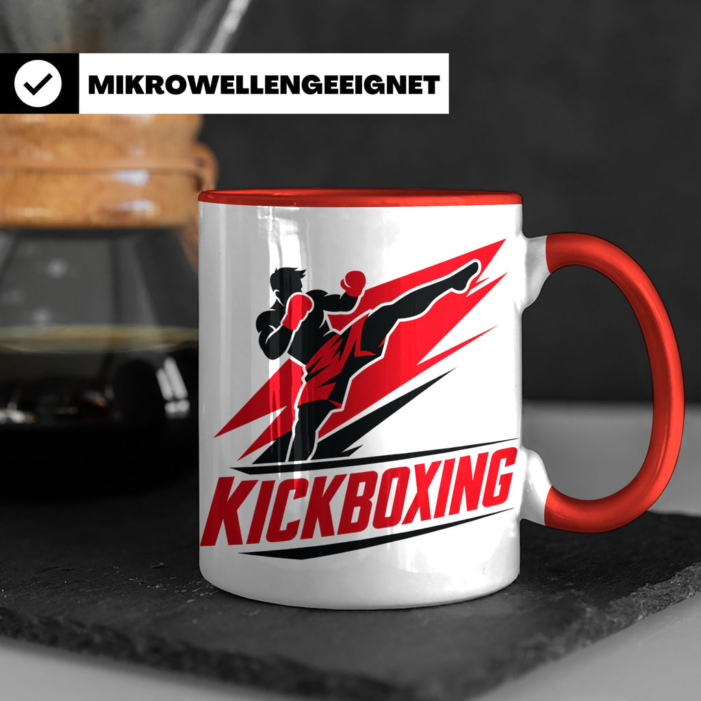 Kickboxen Tasse mit Kämpfer Motiv für Kampfsportler, Geschen – Rot [farbe:rot]
