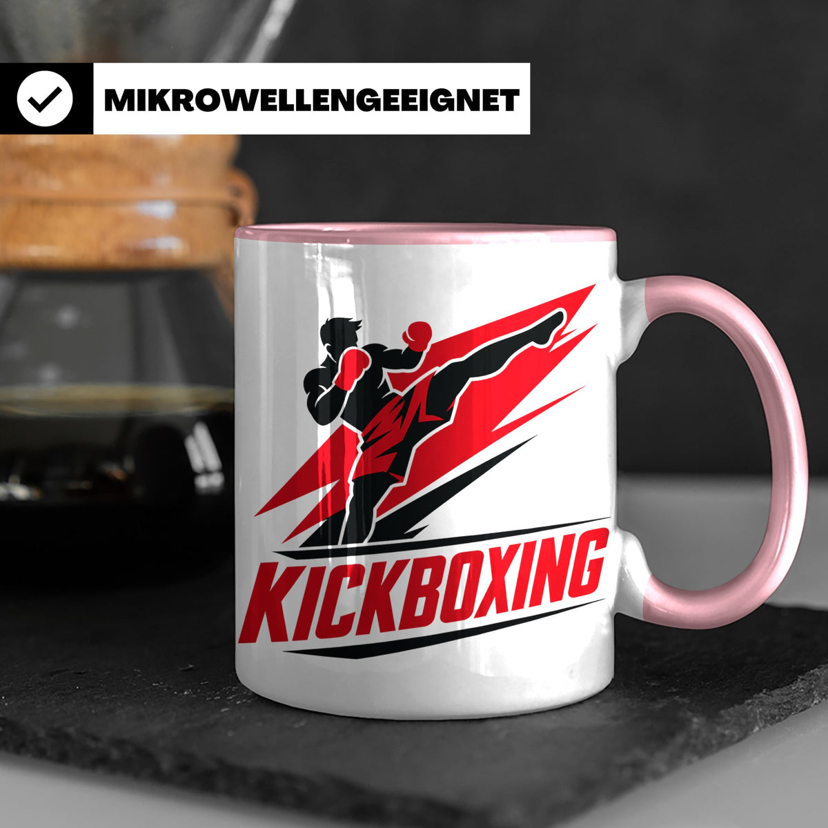 Kickboxen Tasse mit Kämpfer Motiv für Kampfsportler, Geschen – Rosa [farbe:rosa]