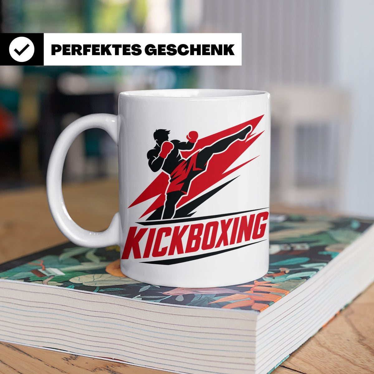 Kickboxen Tasse mit Kämpfer Motiv für Kampfsportler, Geschen – Weiß [farbe:weiß]