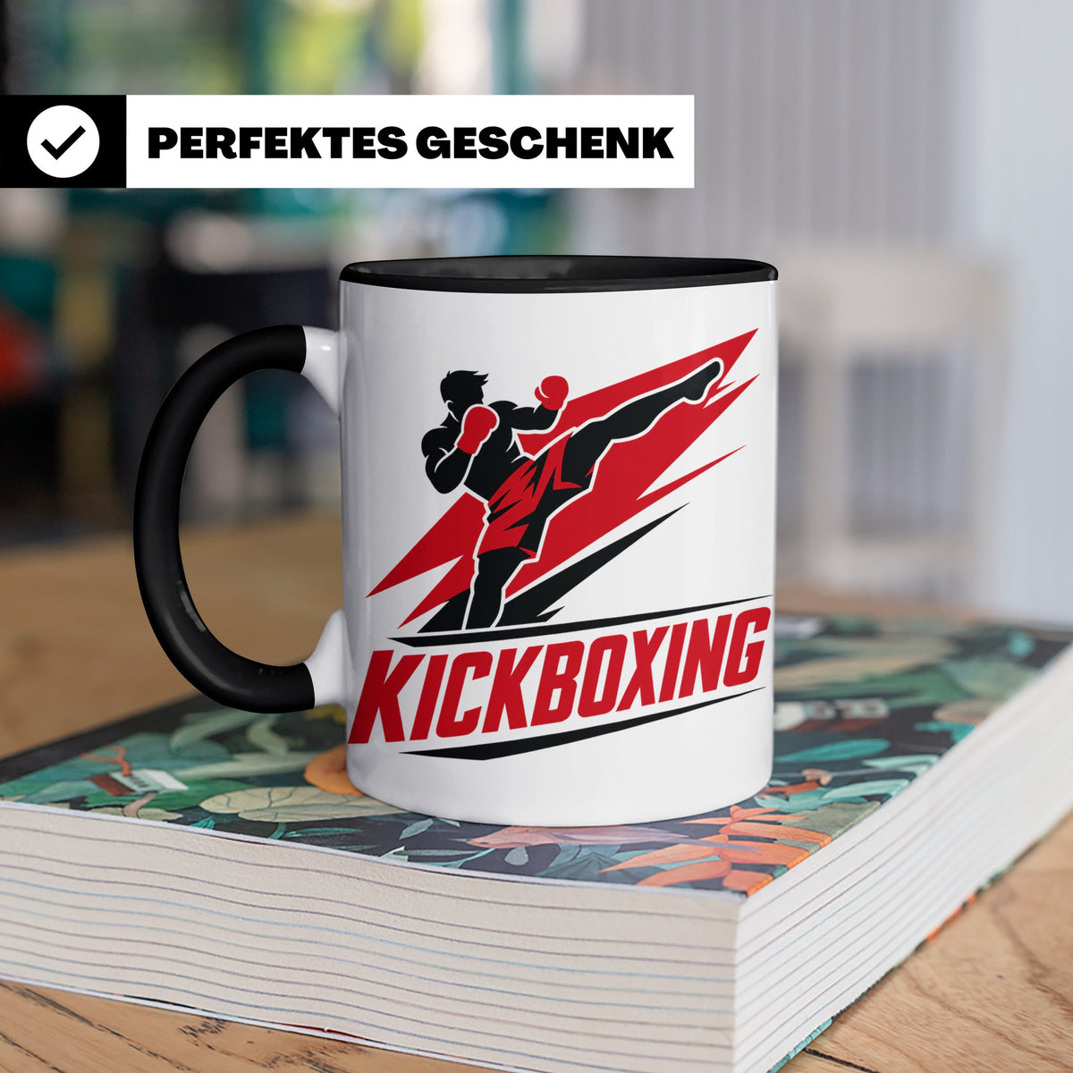 Kickboxen Tasse mit Kämpfer Motiv für Kampfsportler, Geschen – Schwarz [farbe:schwarz]