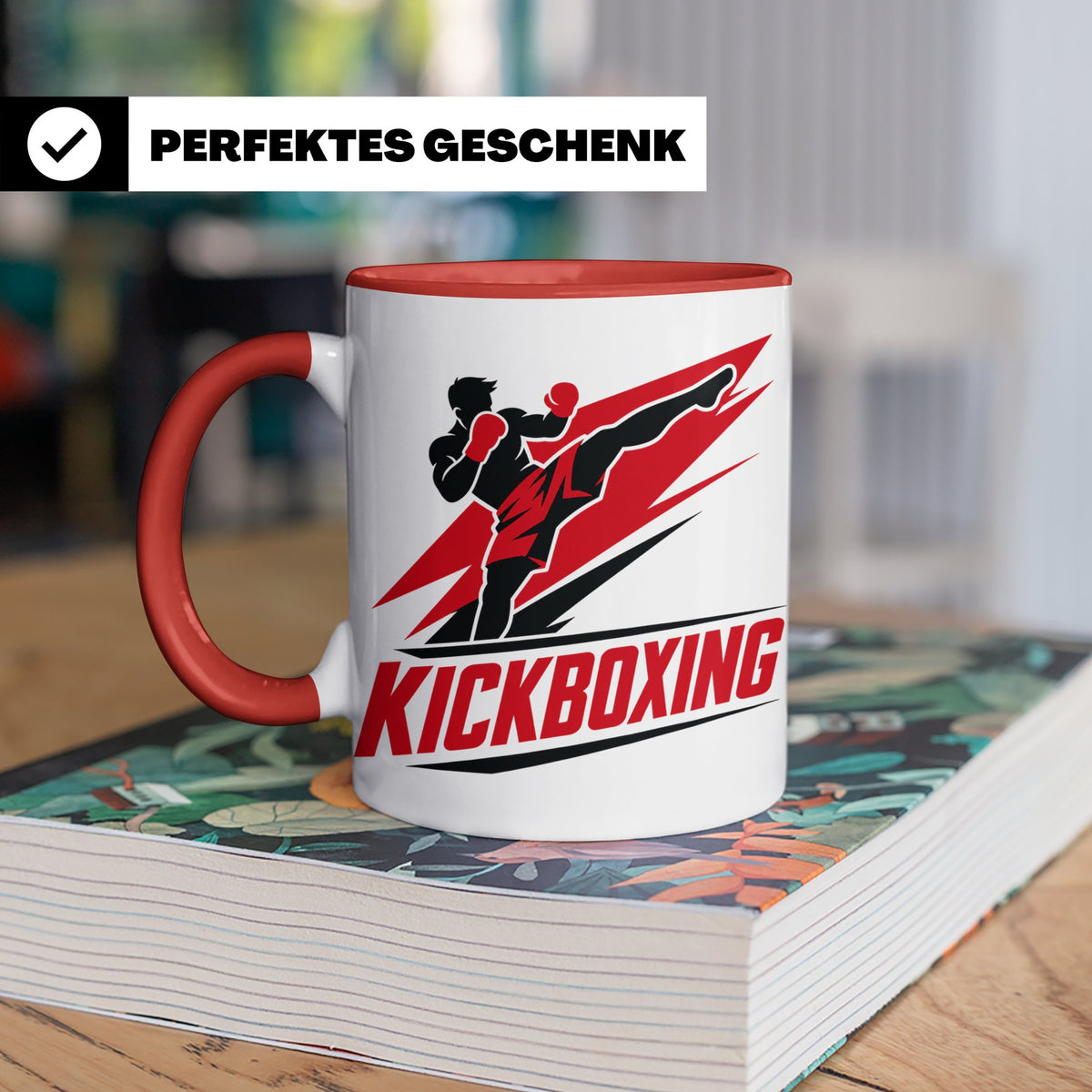 Kickboxen Tasse mit Kämpfer Motiv für Kampfsportler, Geschen – Rot [farbe:rot]
