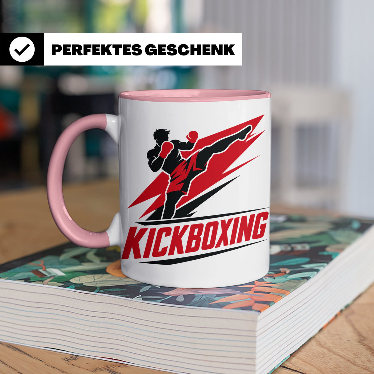 Kickboxen Tasse mit Kämpfer Motiv für Kampfsportler, Geschen – Rosa [farbe:rosa]