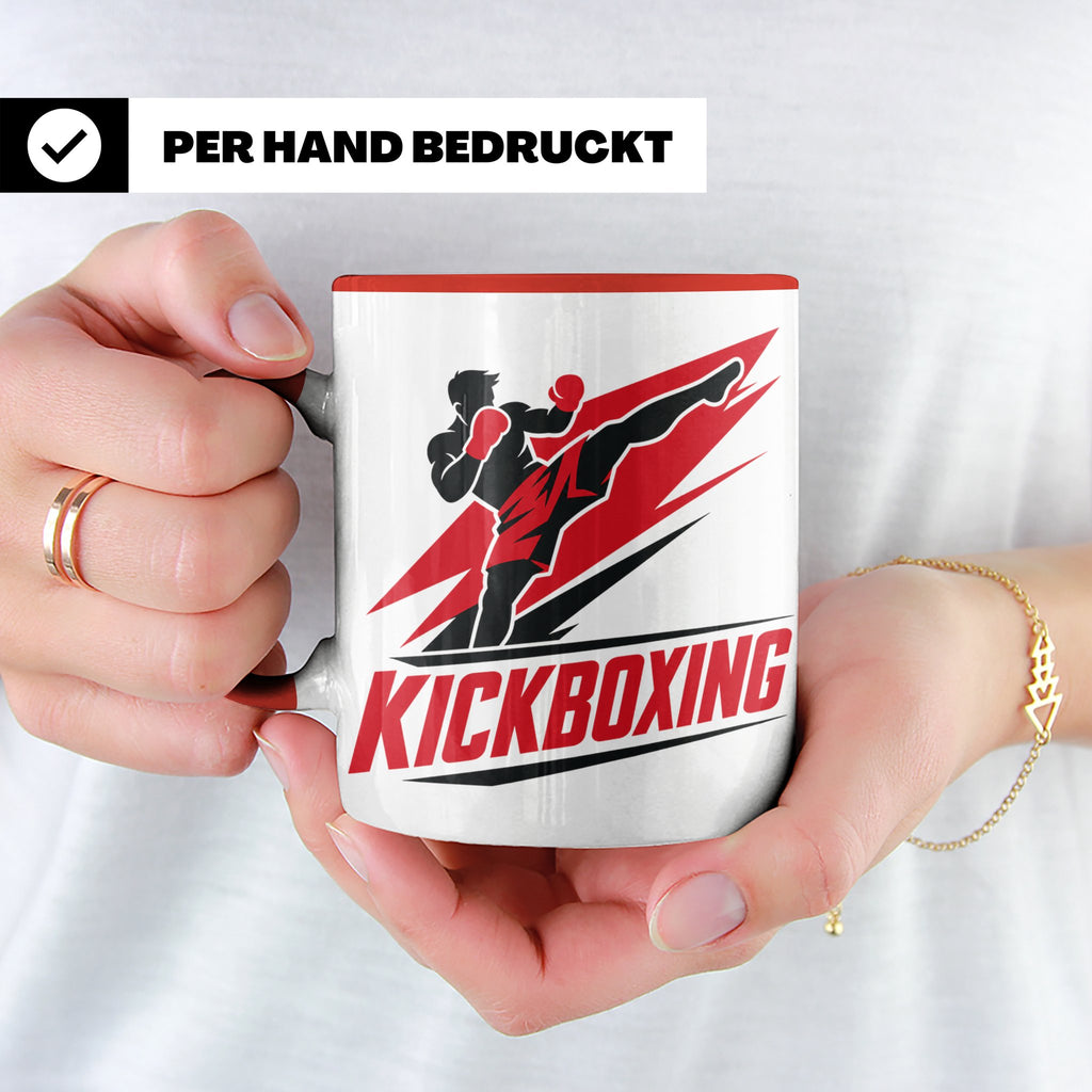 Kickboxen Tasse mit Kämpfer Motiv für Kampfsportler, Geschen – Rot [farbe:rot]