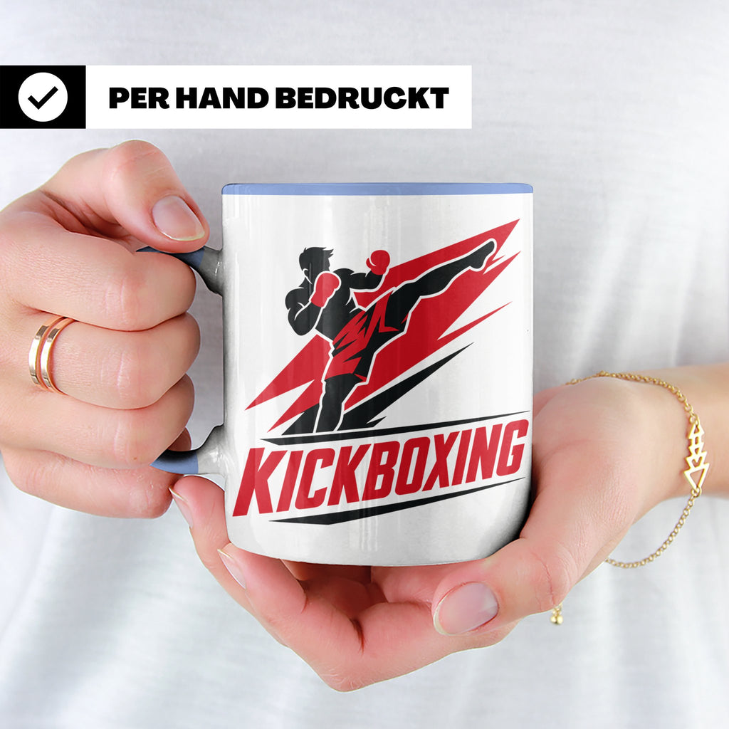 Kickboxen Tasse mit Kämpfer Motiv für Kampfsportler, Geschen – Blau [farbe:blau]
