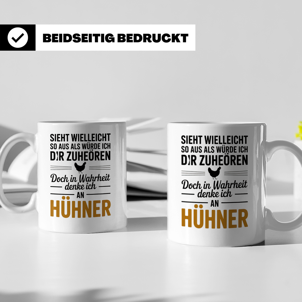 Hühner Tasse - Sieht aus als hör ich zu - Hühnerzüchter Gesc – Weiß [farbe:weiß]
