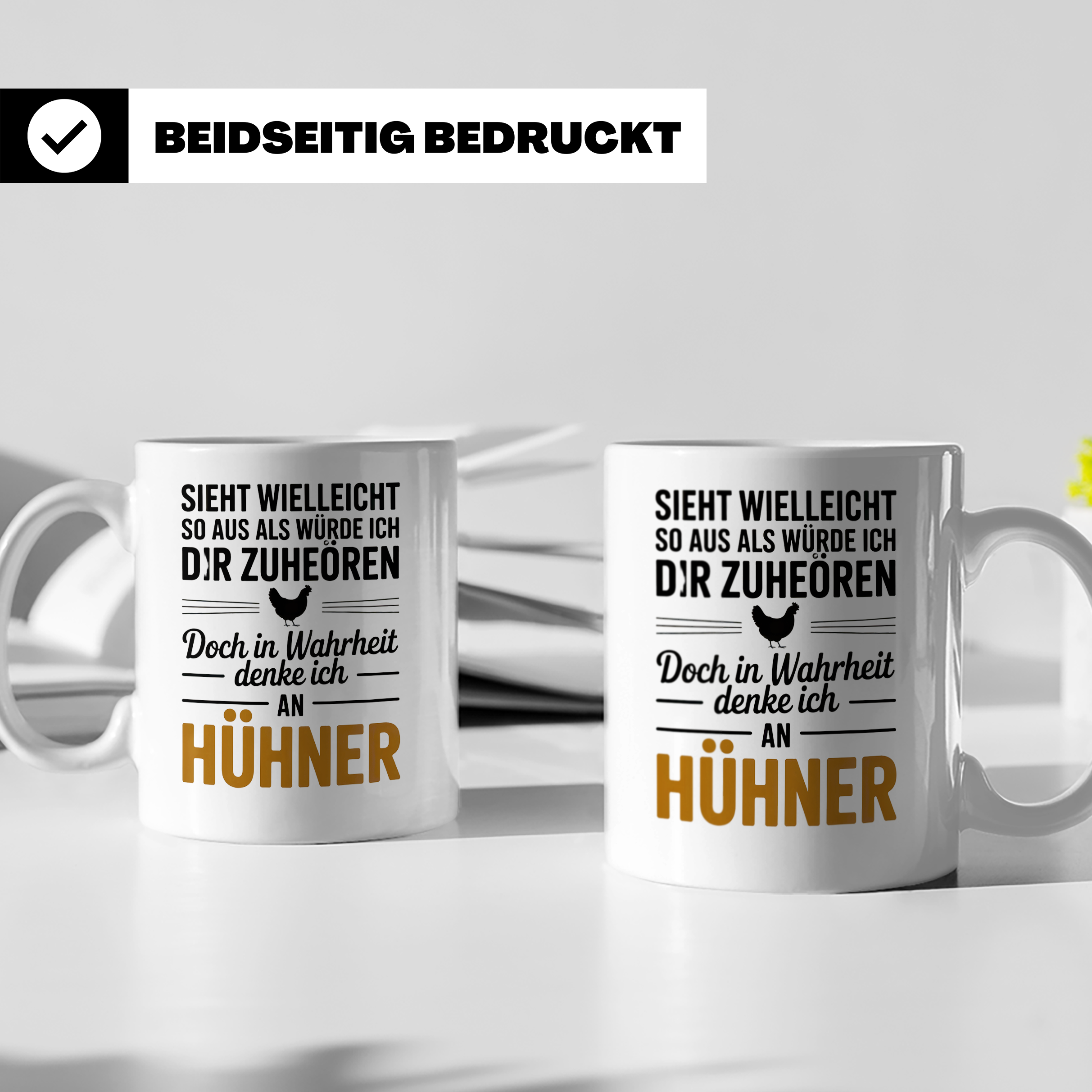 Hühner Tasse - Sieht aus als hör ich zu - Hühnerzüchter Gesc – Weiß [farbe:weiß]