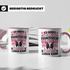 Französische Bulldogge Tasse mit Spruch "Ich arbeite hart".  – Rosa [farbe:rosa]