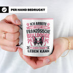 Französische Bulldogge Tasse mit Spruch "Ich arbeite hart".  – Rosa [farbe:rosa]