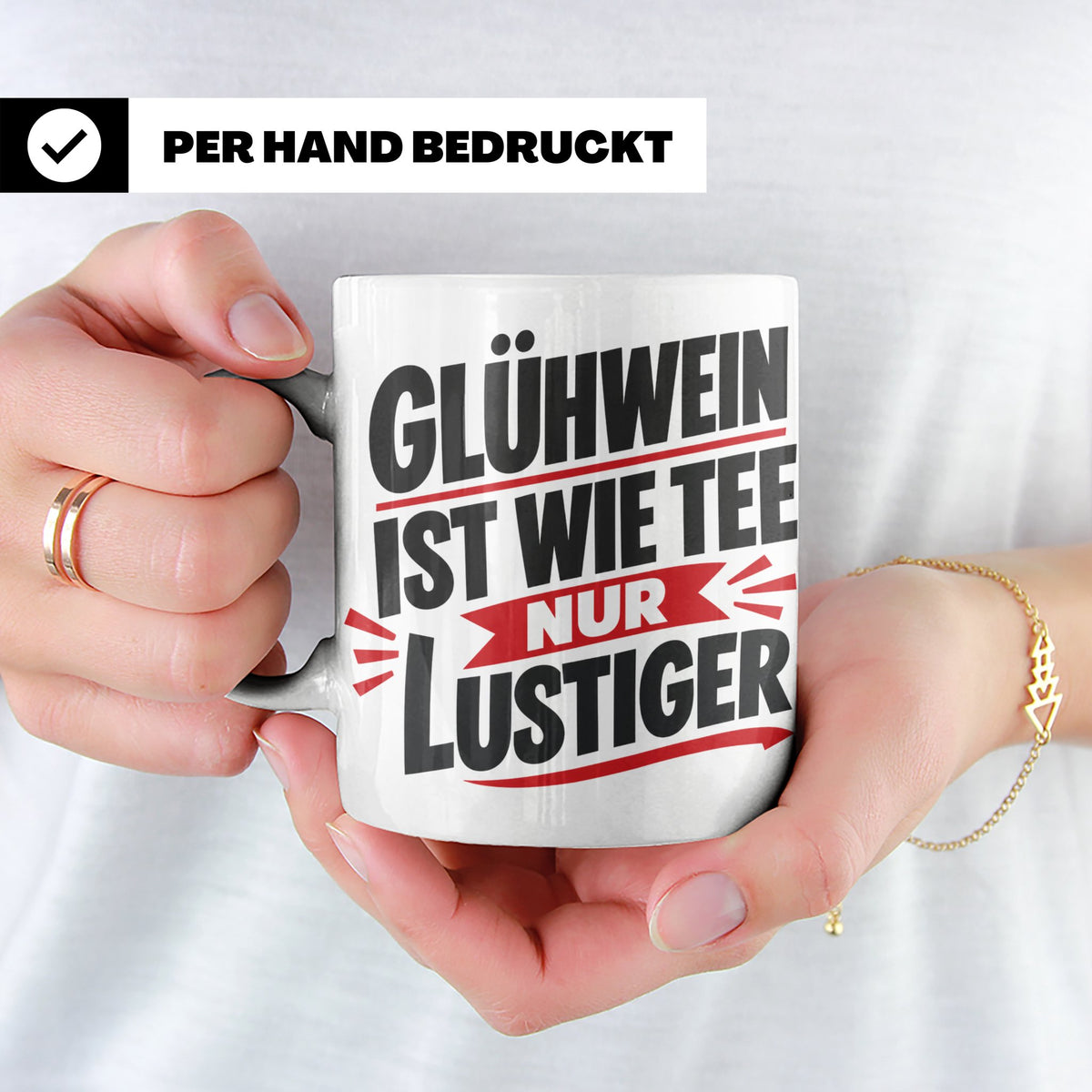 Glühwein Tasse mit Spruch 'ist wie Tee nur lustiger' Weihnac – Weiß [farbe:weiß]