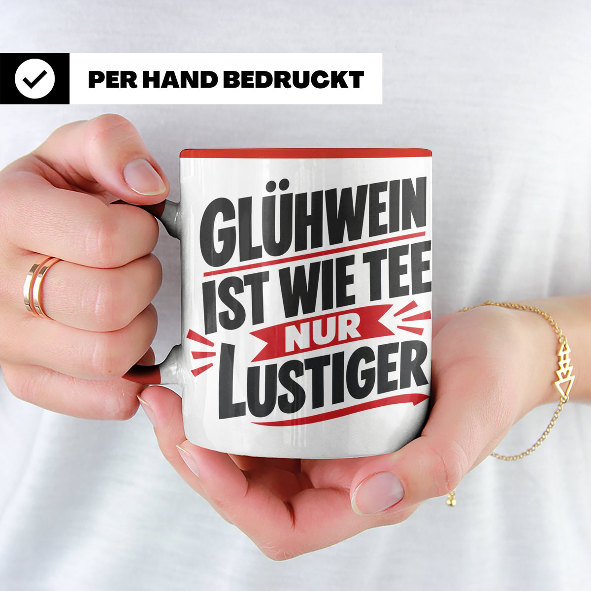 Glühwein Tasse mit Spruch 'ist wie Tee nur lustiger' Weihnac – Rot [farbe:rot]