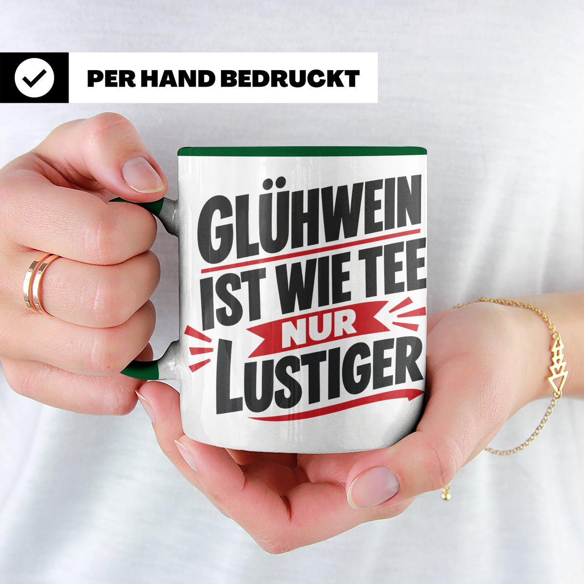 Glühwein Tasse mit Spruch 'ist wie Tee nur lustiger' Weihnac – Grün [farbe:grün]