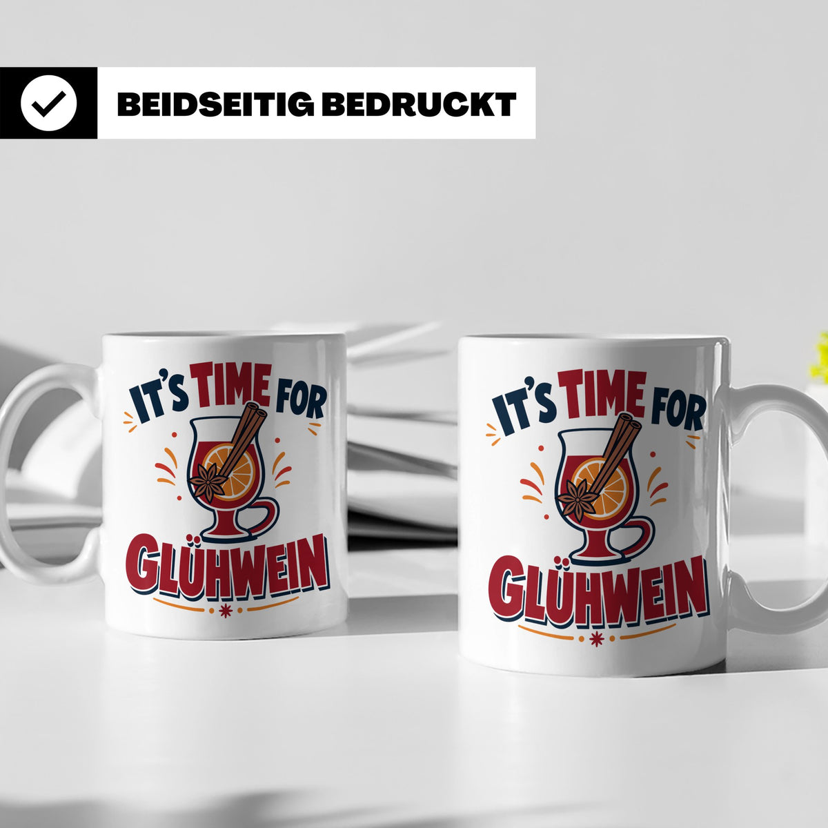 Glühwein Tasse mit Spruch It's Time for Glühwein Weihnachtsm – Weiß [farbe:weiß]